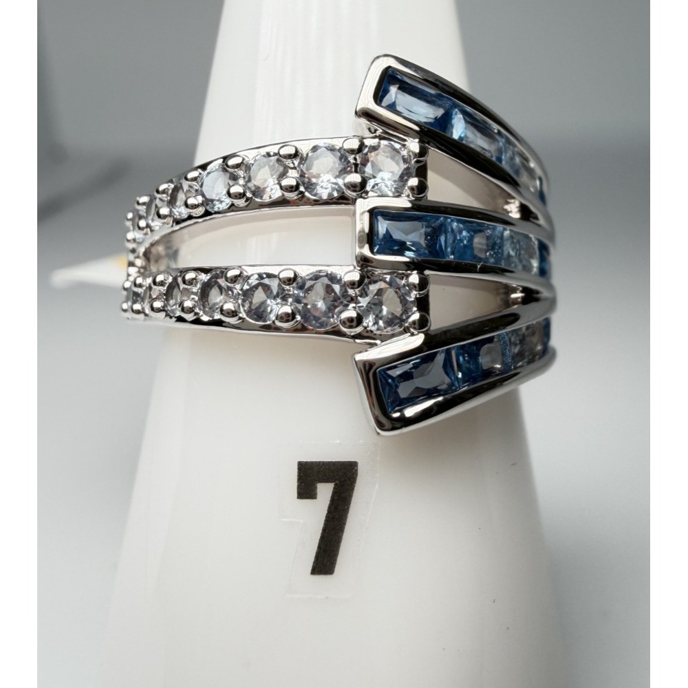 Size 7 Bomb Party Ring - RG54219 Woven From Longing - Aqua Blue Spinel / Rhodium